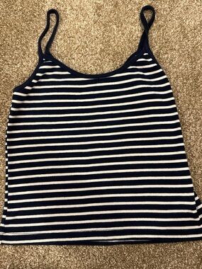 Brandy Melville Navy and White Striped Ribbed Tank Top